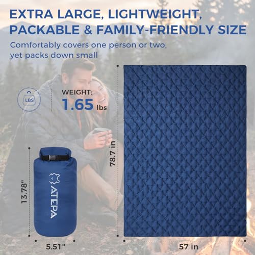 ATEPA Wearable Sleeping Bag, Recycled Water-Resistant Camping Blanket Poncho, Ultralight Packable Stadium Blanket for Outdoor - color: Aero Camping Blanket Blue