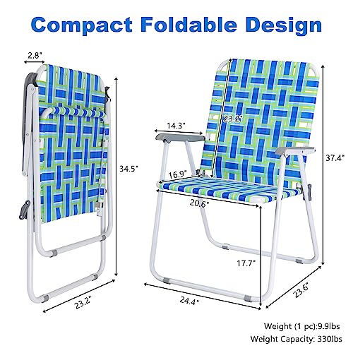 VINGLI Oversize Patio Lawn Webbed Folding Chairs Set of 2, Outdoor Beach Chair Portable Dining Chair for Outdoor Yard, Garden (Blue, Oversized) - color: Blue, size: Oversized