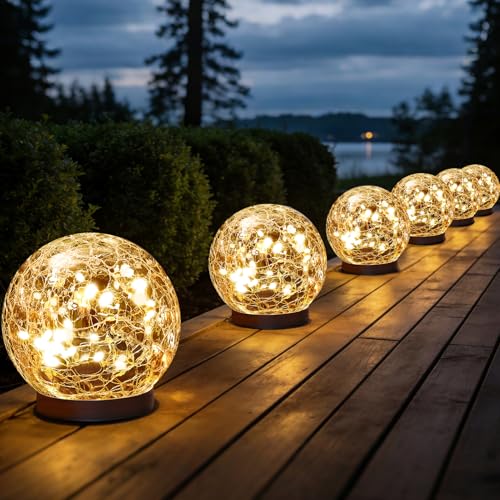 JKIMK Solar Globe Lights Outdoor Waterproof-Solar Balls Garden-Cracked Glass Ball Solar Lights Outdoor-Solar Orbs Outside-Outdoor Decorations Patio & Yard Lawn Backyard Decor - color: Warm White, size: 6 Globes