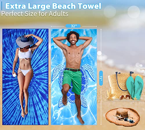 2 Pack Lightweight Thin Beach Towel Oversized 71"x32" Big Extra Large Microfiber Sand Free Towels for Adult Quick Dry Travel Camping Beach Accessories Vacation Essential Gift Blue Tie Dye Turtle - color: 2 Pack Tie Dye Turtle