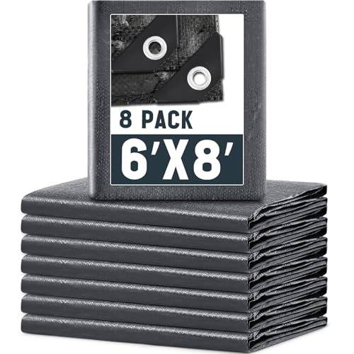 8 Pack 6 x 8 ft 5.5 Mil Large Tarps Heavy Duty Waterproof Tarp Multi Purpose Tent Cover for Home Boats Cars Camping Patio Furniture Roof Emergency Rain Protective Cover, Gray - color: Gray, size: 6 x 8 ft