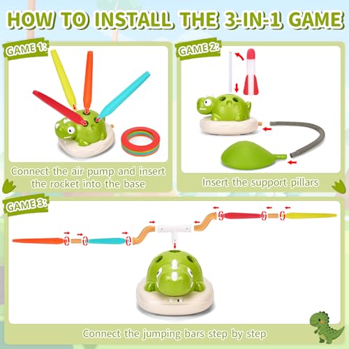 3 in 1 Dinosaur Rocket Launcher, Musical Jump and Toss, Activity Spinning Dinosaur Toy with Remote Control, Indoor & Outdoor Sports Toys