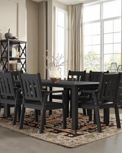 YEFU Patio Dining Chairs Set of 6: All Weather Outdoor Dining Chairs with Wide Curved Seat and Backrest - Outdoor Furniture Plastic for Outside Backyard/Garden/Porch/Deck 350lbs Capacity Black - color: Black, size: 6 Chairs