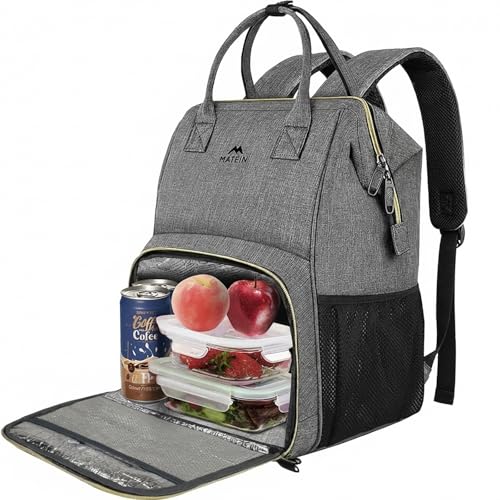 MATEIN Lunch Backpack for Women, 15.6 Inch Laptop Backpack with Lunch Compartment, Lightweight Work Backpacks for Teacher Nurse, Insulated Cooler Lunchbox Food Bag Meal Prep Bag for Picnics College - color: Austere Grey, size: 15.6inch