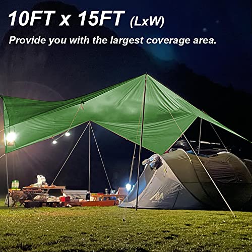 AYAMAYA Camping Tarp with Poles Heavy Duty, 10 x 10 FT Extra Large Waterproof Tarp Tent Awning, Hammock Rain Fly Sun Shelter for Camping, Beach, Picnic, Outdoor Activities
