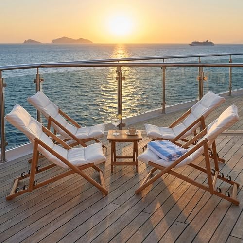 Folding Lounge Chairs Outdoor, Patio Chairs with Cushions, 3-Position Adjustable Patio Lounge Chairs Set of 4, No Assembly Required Eucalyptus Patio Recliners for Pool/Deck/Balcony, Beige - color: Beige, size: 4 PCS