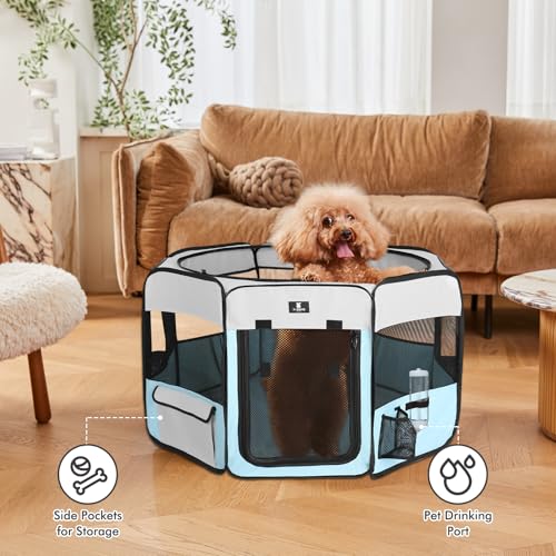 X-ZONE PET Dog Playpen Portable Pet Play Pens for Puppies, Cat, Rabbit, Chicks, Foldable Exercise Play Tent Kennel Crate, Indoor/Outdoor Travel Camping Blue Large - color: Blue, size: Large