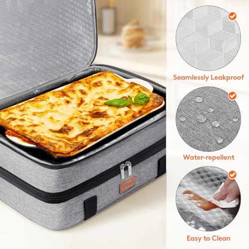 Lifewit Double Decker Casserole Carrier for Hot and Cold Food, Insulated Casserole Dish Carrier Carrying Case with Tool Room, Thermal Bag for Potluck Parties Cookouts Fits 9"×13" Baking Dish, Gray - color: Gray