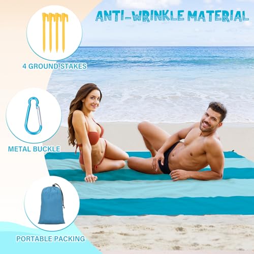 Beach Blanket 78''×81'' - Waterproof Sandproof Sand Free Oversized Mat for 1-5 Adults, Lightweight Durable Compact for Beach Travel Camping Hiking Picnic - color: Blue4, size: 78"x81"
