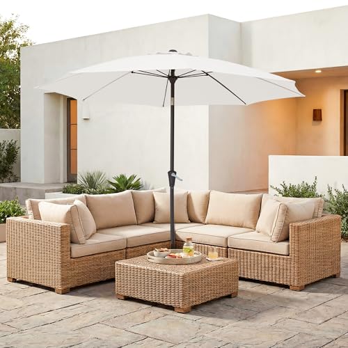 JEAREY 9FT Outdoor Patio Umbrella,Market Table Umbrella with 8 Fiberglass Ribs, Pool Umbrella with Tilt and Crank, UV Protection Lightweight & Wind-Resistant for Lawn, Garden, Deck and Backyard, Cream White - color: Cream White