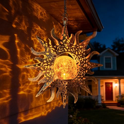 Solar Lights Outdoor Garden Decor Hanging Lanterns Decoration Metal Sunflower Gifts Waterproof for Yard Clearance Front Porch Lawn Driveway Patio Backyard Pathway Gardening Gift - size: 1 Pack