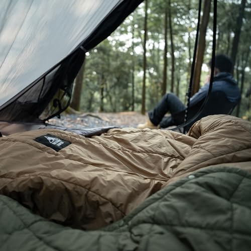 OneTigris Featherlite Ultralight Sleeping Quilt, Weighs 35oz, Warm Hammock Topquilt 40 Degree, with Footbox, Perfect for Outback Camping, Hiking, Backpacking and Hammocks - color: Coyote Brown