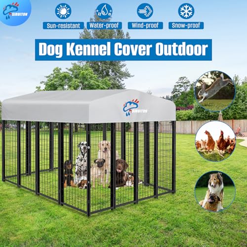 SIRUITON 10x10FT Outdoor Dog Kennel Replacement Cover, Heavy Duty 600D Oxford Fabric with Sun/Rain Dog Play Pen Top Covers Sun Shade Specialized,Snowproof,Sun( Cover Only) - color: Silver, size: 10x10FT