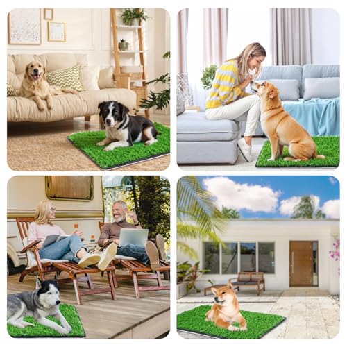 Dog Grass Mat with Pee Pad 32×23", Medium Dog Litter Box Indoor Artificial Turf Grass Porch Waterproof Patio Potty Tray for Doggie Reusable Washable Pads and Lawn for Puppy Training PCS