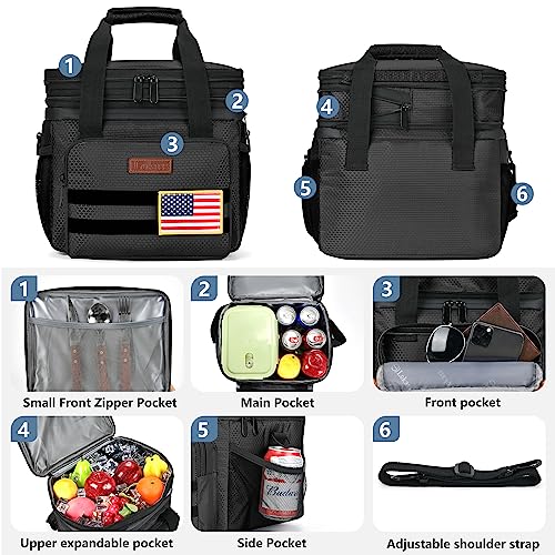 Tactical Lunch Box for Men- Large Insulated Lunch Bag-Expandable Adult Lunch Box with Adjustable Shoulder Strap-Large Lunch Tote Bag for Work Camping Fishing (Black) - color: Tactical Black