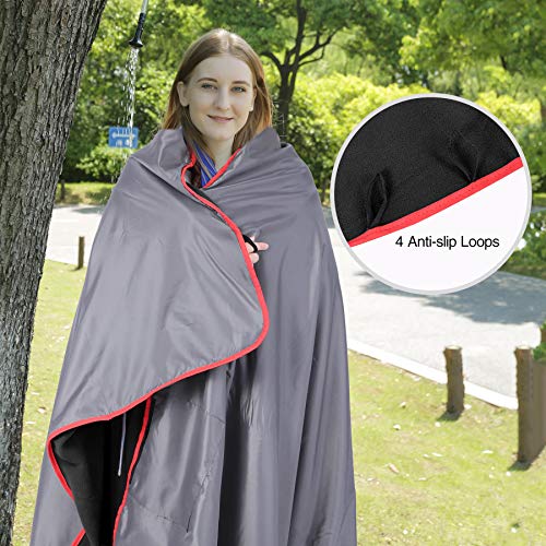 REDCAMP Large Waterproof Stadium Blanket for Cold Weather, Soft Warm Fleece Camping Blanket Windproof for Outdoor Sports, Blue/Red (Outer Grey/Inner Black) - color: Outer Grey/Inner Black