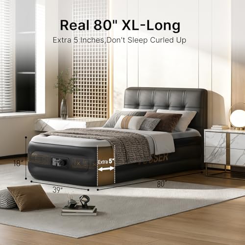 VOSSER Twin Air Mattress with Built in Pump,18''Inflatable Mattress 2 Mins Self-Inflation/Deflation,XL-Long Blow up Mattress Thicker,Flocked Top Air Bed with Storage Bag for Home, Camping & Guests - color: Grey, size: Twinxl 18''(comfort Height)