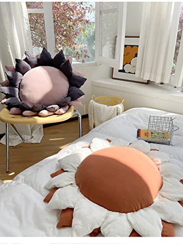 27.5" 3D handmade stitching sunflower shaped pillow flat round flower floor pillow pure cotton patio furniture cushion bedroom sofa bed decoration (White Orange) - color: White Orange