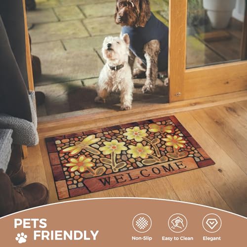 Durable Welcome Door Mats 24”x36” – Heavy Duty Non-Slip Rubber Outside Door Mat Large Front Outdoor Mat for Home Entrance, Porch, Patio, Garage and High Traffic Areas,Dragonfly Flower - size: 2' x 3' (Rectangular)