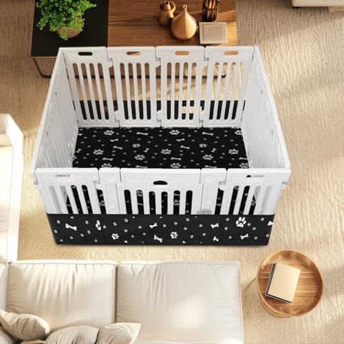 Marsui Dog Playpen Bottom Pad Fits for 36 Inch 4 Panels Pet Exercise Mat Puppy Crate Pad Reusable Washable Pet Training Pee Mat Hoop and Loop Design, Playpen Not Included - color: Black, style: Dog Paw Bone Print