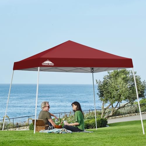 EAGLE PEAK 10x10 Slant Leg Pop-up Canopy Tent Easy One Person Setup Instant Outdoor Beach Canopy Folding Portable Sports Shelter 10x10 Base 8x8 Top (Burgundy) - color: Burgundy, size: 10x10