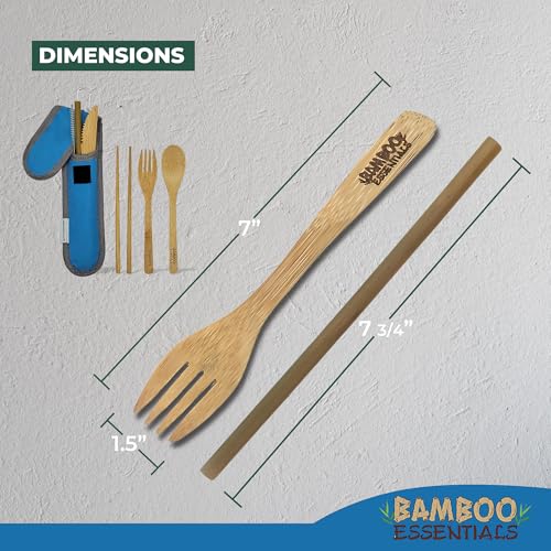 Travel Utensils with Case Set Fork, Knife, Spoon, Chopsticks, Straw, Straw-cleaning brush, Travel Pouch and Carabiner, Excellent For Everyday Use! ((1Set) Sky Blue) - color: Sky Blue, size: 1 Set
