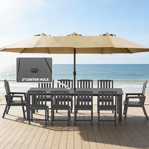 11-Piece Patio Dining Set, Outdoor Dining Set for 10, HDPE All-Weather Outdoor Furniture with 89.57” Umbrella Hole Table, 2 Armchairs & 8 Armless Chairs, Gray - color: Grey, size: 2 Armchairs & 8 Armless Chairs