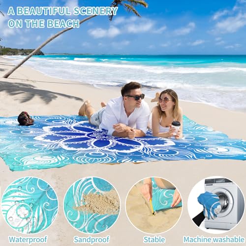 Beach Blanket 78''×81'' Suits 1-5 Adults Waterproof Sandproof Oversized Lightweight Blanket Packable Large Picnic Mat for Beach Travel Camping Picnic Hiking - color: Mandala, size: 78''x81''