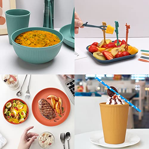 48 Pcs Dinnerware Sets, Unbreakable Plates and Bowls Sets, Reusable Dinnerware Sets for 4 People, Travel Camping Picnic Home Party Cutlery Set, Dishwasher Microwave Safe Dishes - color: Colorful, style: 48PCS