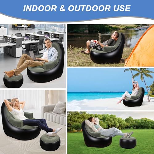 Thickened Inflatable Couch with Armrest＆Ottoman, Blow Up Lounger Chair,Folding Air Chair for Adults,Inflatable Lazy Sofa Perfect for Rooms, Camping or Home(Without Pump,Black) - color: Black