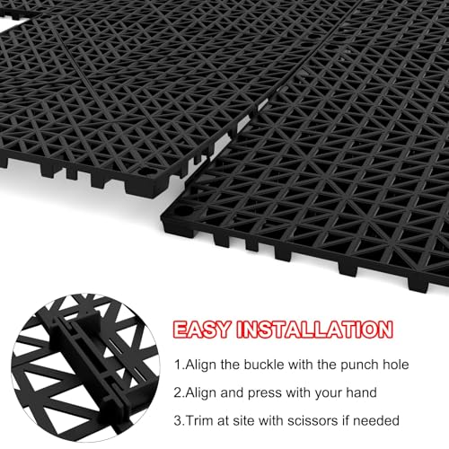 24 PCS Modular Interlocking Cushion Interlocking Floor Tiles with Hole 12 x 12 Inch Drainage Tiles Mat Non Slip Pool Deck Mat Outdoor for Drain Deck Pool Patio Shower Kitchen Balcony (Black)