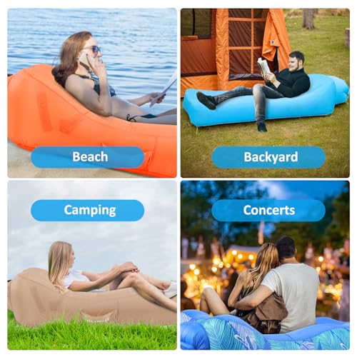 Inflatable Lounger Beach Chair with Unique Sun-Shade Design, Inflatable Air Sofa with Pillow, Waterproof Inflatable Couch Blow up Lounger Hammock for Hiking Backyard Beach Festivals (Aqua Blue)