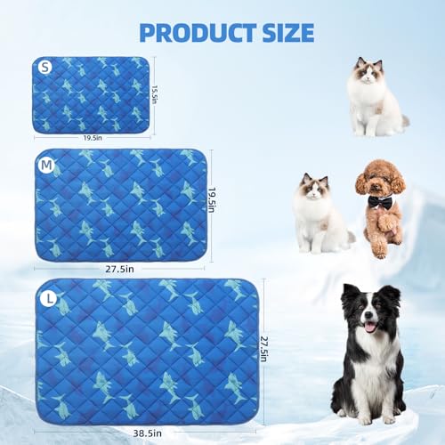 Homimp Dog Cooling Mat,27.5" x 38.5" Thicken Self-Cooling Mat for Dog Large,Internal Waterproof& Endothermic,Washable Pet Ice Cool Pad Blanket,Pet Sleeping Pad for Indoor Outdoor in Summer, Non-Toxic - color: Blue Shark, size: Large 27.5IN x 38.5IN