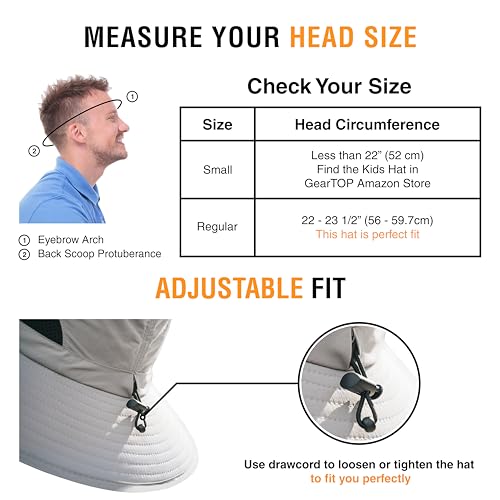 GearTOP Wide Brim Sun Hat for Men & Women, UPF 50+ Fishing Hat with Detachable Neck Flap & Face Cover Gardening Boonie Sunhat - color: Light Grey