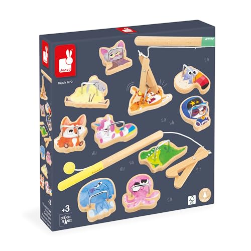 Janod - Applepop Fishing Animal Wooden Carnival Game - Family Game Night - Skill Development - Develops Dexterity and Concentration - Durable, Safe, French Design - style: Claw Game