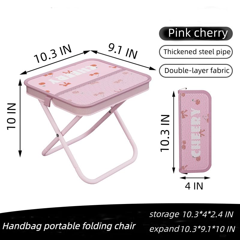 Portable Ultralight Travel Stool Camping Chair Stool - Pink Cherry Carbon Steel with Storage Pockets, Handbag Style Pocket Foldable，Pocket Chair (M-Suitable Weights 0 to 150 LBS) - color: Pink Cherry