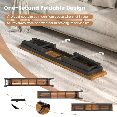 HAPPYGRILL Folding Picnic Bench Set of 2, 55” Long Rectangular Wooden Dining Camping BBQ Benches, Portable Acacia Wood Bench w/Metal Frame, Outdoor Indoor Bench Seat for Porch Garden Yard Patio Deck