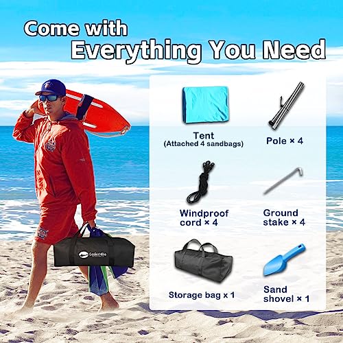 EasierHike Beach Shade Tent, 10 × 10 Ft Portable Easy Pop Up Beach Canopy, UPF50+ Sun Protection Shelter, Windproof & Water Resistant, Stable with 4 Sandbags & Windproof Cords, Perfect for Family - color: Turquoise, size: 10x10 FT 4 Poles