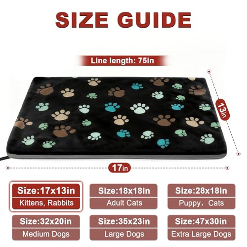 GOLOPET Cat Heating Pad 17x13 in with Smart Thermostat Switch and Power Line Protection Tube,Obtained MET and UL Dual Certification,Waterproof Pet Heating Pad for Cats-Black - size: 17.0"L x 13.0"W x 0.5"Th