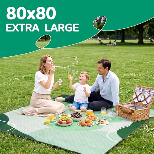 Waterproof Picnic Blanket Beach Outdoor Camping Mat Extra Large Foldable Cute Big Travel Essential Accessories Gift Park Patio Lawn Garden Grass Ground Play Music Festival Concert Must Have - color: Abstract Sage Green