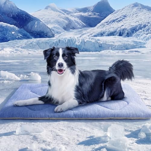 ASENKU Dog Cooling Mat, Portable & Durable Cooling Mat for Dogs, Summer Anti-Slip Breathable Cooling Bed for Medium-Large Dogs 35–60 lbs (Husky, Bulldog, Border Collie), 36x28 inches, Blue Diamond - color: Haze Blue, size: Large
