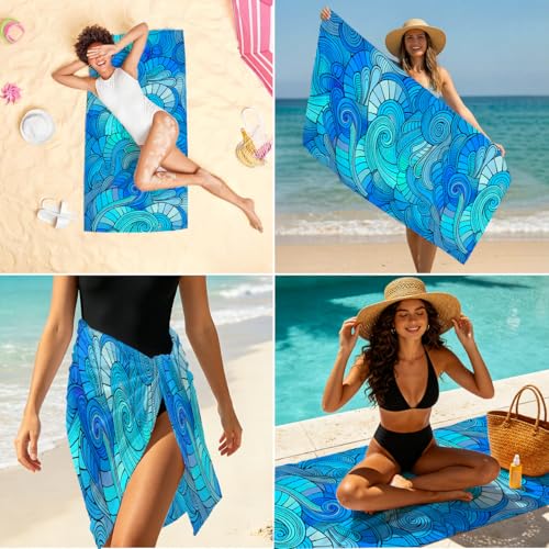 Wave Microfiber Lightweight Beach Towel Sand Free Quick Dry Absorbent Thin Towels Blanket for Swimming Pool Camping Beach Vacation Essentials Accessories Travel Things for Cruise Sauna - color: Lcs Multicolor 01531