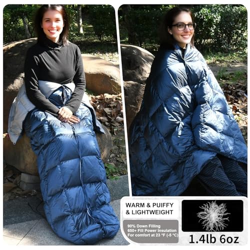 Down Camping Blanket - Lightweight, Packable, Warm & Puffy Outdoor Travel Quilt for Sleep, Hiking, Backpacking, Stadium, Festivals, Water-Resistant Sleeping Bag 55"x79" - color: Deep Sky Blue, size: 1LB 6OZ / 79" x 55"
