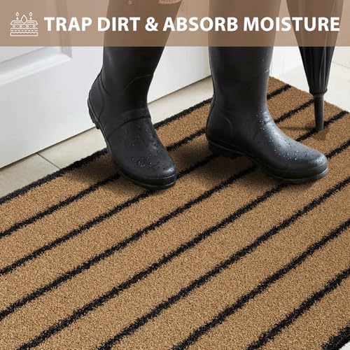 Outdoor Front Door Mat 20" x 32", Dirt Trapping Outside Entrance Rug, Non Slip Shoe Scraper, Heavy Duty Commercial Rug for Patio, Garage, Traffic Area, Office, Roll Packing - color: Coconut Husk Brown, size: 20" x 32"