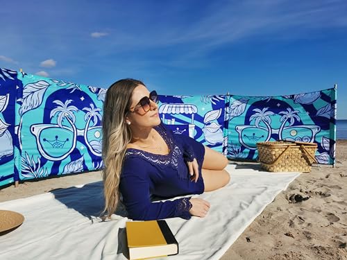 Premium 20 ft Beach Windscreen, Privacy Screen, Wind Blocker Free Rubber Mallet and Carry Bag Included (Cool Lemons) - color: Cool Lemons