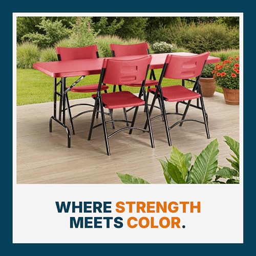 OEF Furnishings OEFBTA-3072-40 Adjustable-Height Commercial-Grade Premium Industrial Folding Table, 6-Foot Pedestal-Leg Design with 17-Gauge Steel Frame and Thick Double-Wall Top (72" × 30", Red Top) - color: Red
