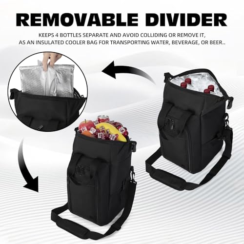 ALLCAMP 4 Bottle Wine Gift Bag - Insulated Tote Cooler, Adjustable Strap, Includes 4 Wine Glasses, Napkins & Corkscrew, Portable Travel Gifting (Black) - color: Jet Black, size: 4 Bottle