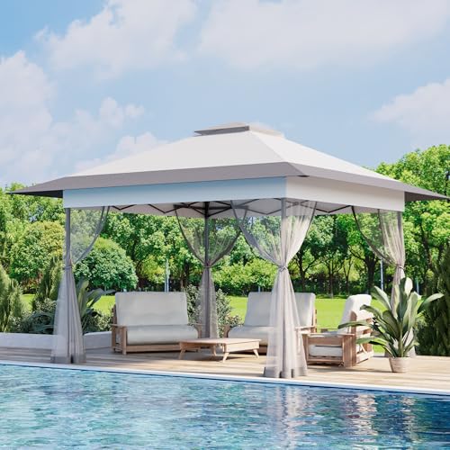 Bezseller 13x13 Pop Up Gazebo with Mosquito Netting – Easy 1-Person Setup, Water-Resistant Backyard Canopy for Family Patio & Garden Use,Light Grey - color: Light Grey, size: 13"x13"