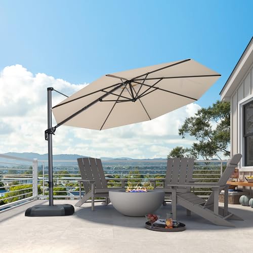 PURPLE LEAF 11 Feet Patio Umbrella Outdoor Cantilever Round Umbrella Aluminum Offset Umbrella with 360-degree Rotation for Garden Deck Pool Patio, Beige - color: Beige, size: 11 Feet, style: Standard
