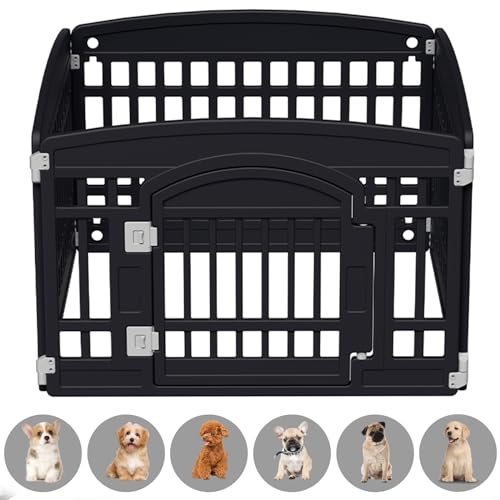 Pet Playpen Foldable Gate for Dogs Heavy Plastic Puppy Exercise Pen Small Pets Fence Puppies Folding Cage 4 Panels for Puppies and Small Dogs House Black (33.5x33.5 Inches) - color: Black, style: Black 4*panel
